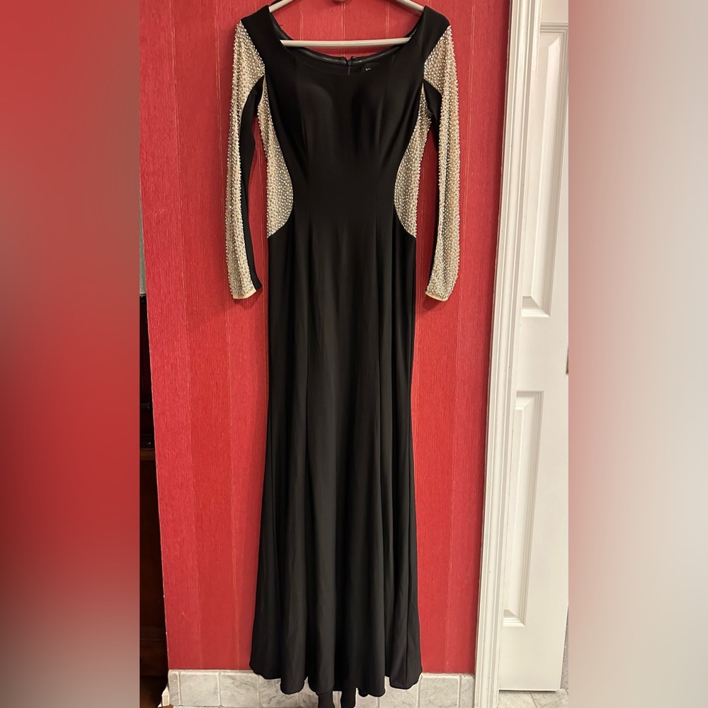 Xscape maxi ballgown black long sleeve dress wedding, prom, ball party